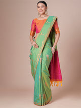 Women's Pure Silk Light Green Woven Design Designer Saree With Blouse Piece