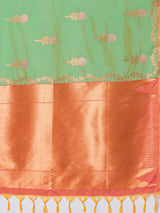 Women's Pure Silk Light Green Woven Design Designer Saree With Blouse Piece