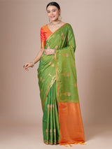 Women's Pure Silk Green Woven Design Designer Saree With Blouse Piece