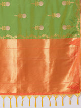 Women's Pure Silk Green Woven Design Designer Saree With Blouse Piece