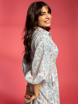 Women's Blue Casual Oversized Fit Printed Dress