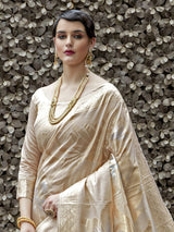 Women's Silk Blend White Woven Design Celebrity Saree with Blouse Piece