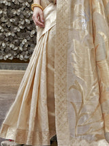 Women's Silk Blend White Woven Design Celebrity Saree with Blouse Piece