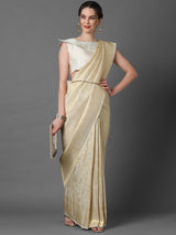 Women's Kanjeevaram Silk White Woven Design Woven saree with Blouse Piece