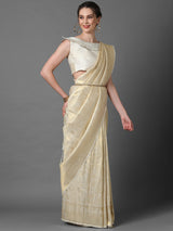Women's Kanjeevaram Silk White Woven Design Woven saree with Blouse Piece