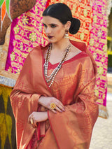 Women's Kanjeevaram Silk Red Woven Design Woven saree with Blouse Piece