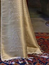 Women's Kanjeevaram Silk White Woven Design Woven saree with Blouse Piece