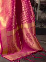 Women's Kanjeevaram Silk Pink Woven Design Woven saree with Blouse Piece
