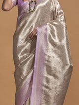 Women's Kanjeevaram Silk White Woven Design Designer Saree with Blouse Piece