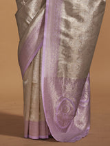 Women's Kanjeevaram Silk White Woven Design Designer Saree with Blouse Piece
