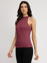 Women's Pink Casual Solid Regular Fit Sleeveless Top