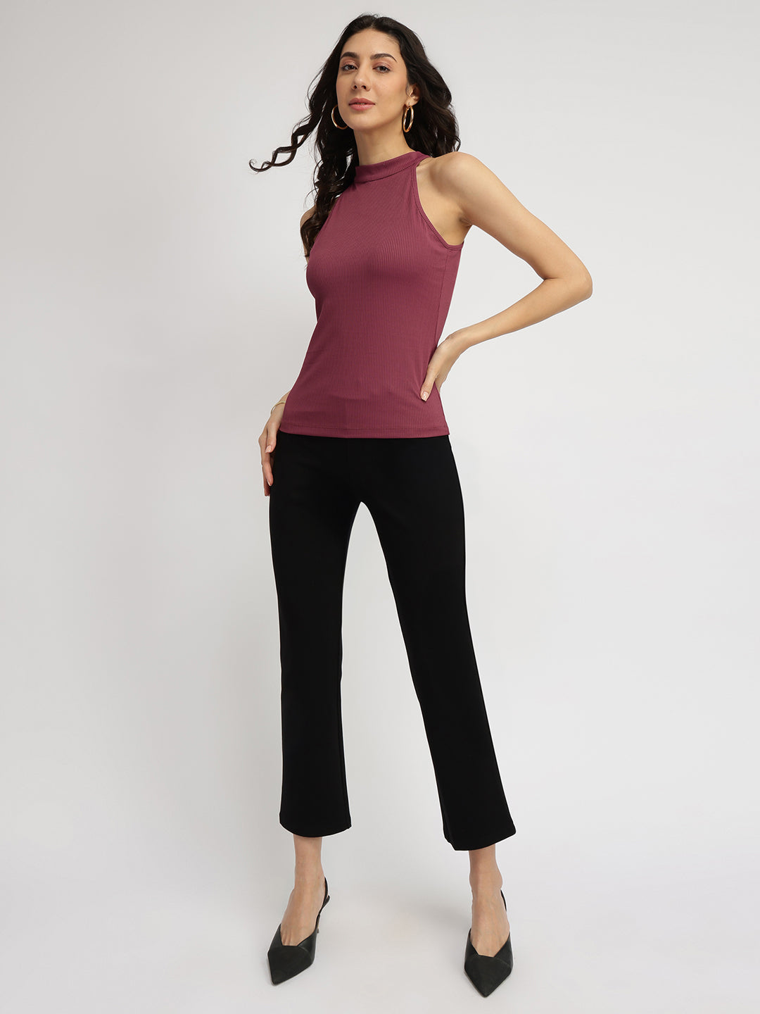 Women's Pink Casual Solid Regular Fit Sleeveless Top