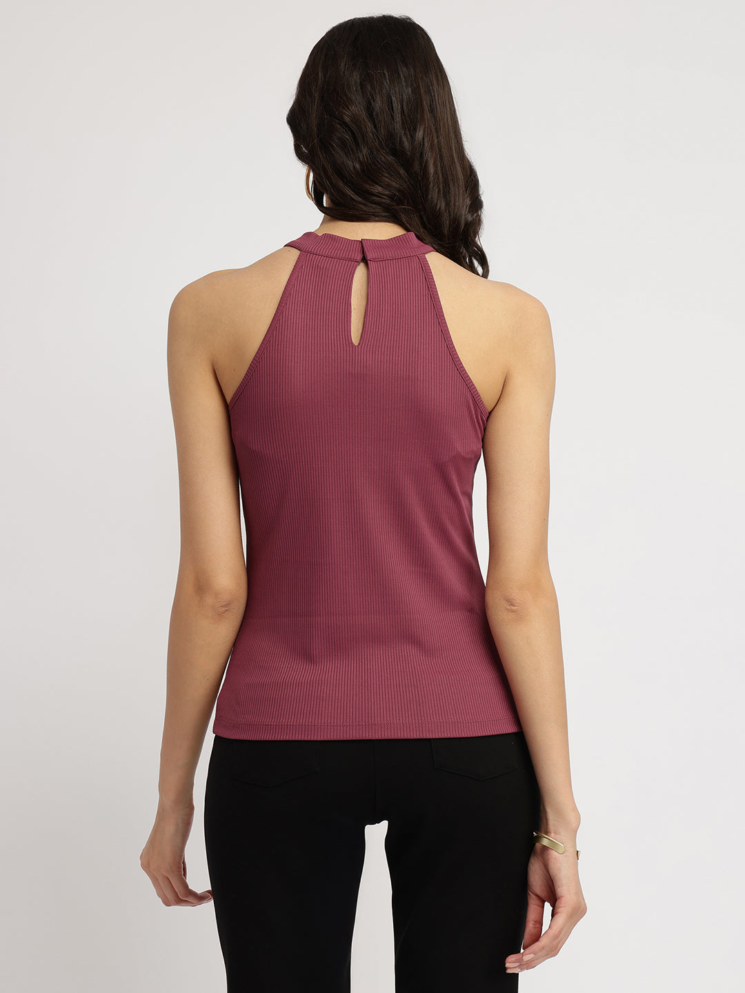Women's Pink Casual Solid Regular Fit Sleeveless Top