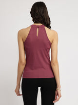 Women's Pink Casual Solid Regular Fit Sleeveless Top