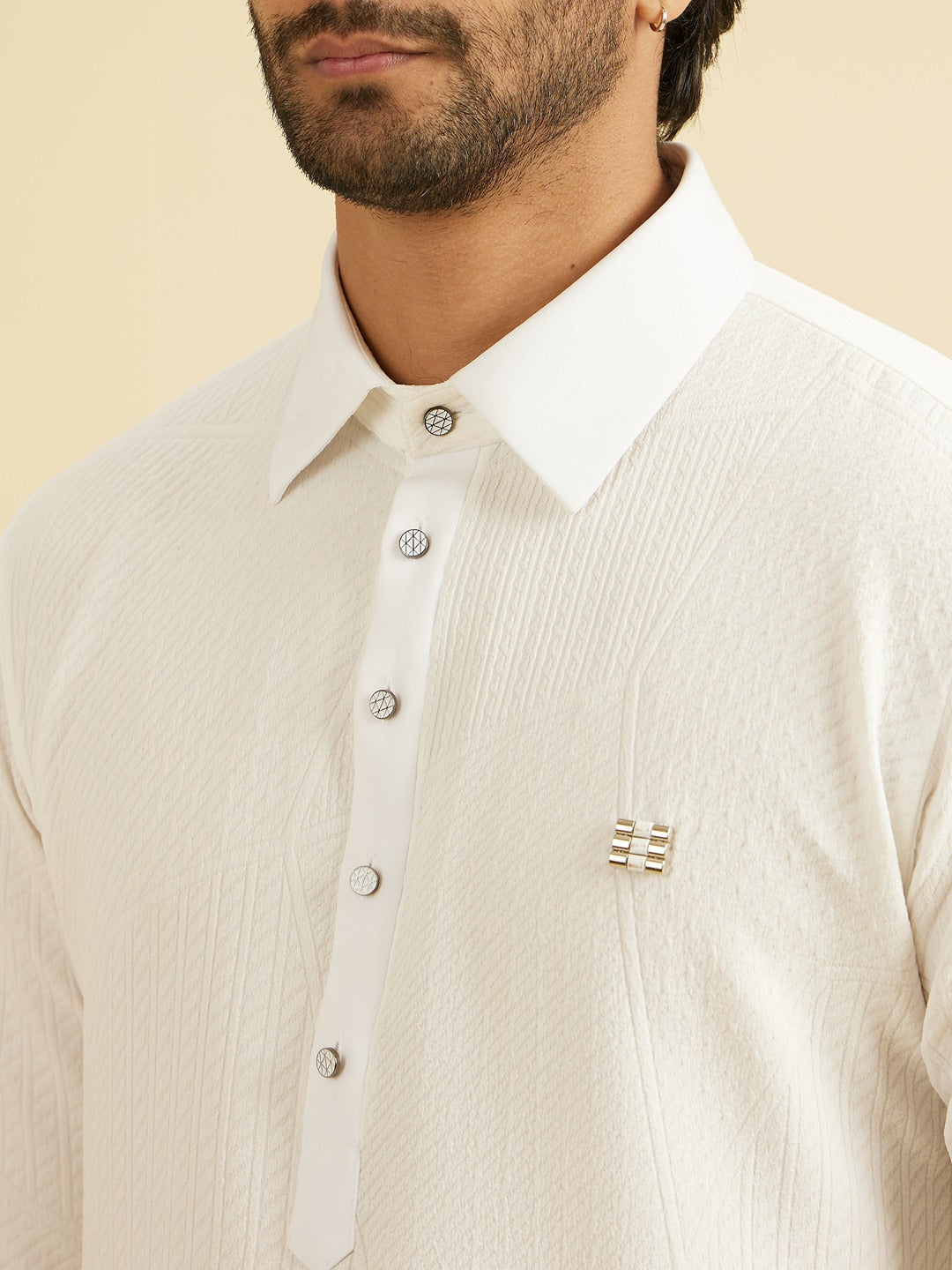 Men's White Ethnic Regular Fit Solid Full Sleeves Kurta