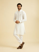 Men's White Ethnic Regular Fit Solid Full Sleeves Kurta