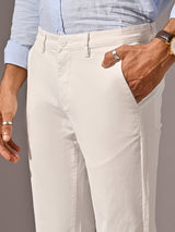 Men's White Casual Regular Trouser