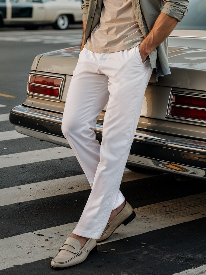 Men's White Casual Regular Trouser