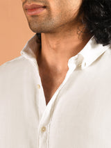 Men's White Casual Full Sleeves Linen Shirt