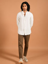 Men's White Casual Full Sleeves Linen Shirt
