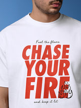 Men's White Casual Drop-Shoulder Half Sleeves Tshirt
