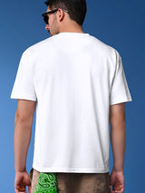 Men's White Casual Drop-Shoulder Half Sleeves Tshirt