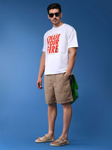 Men's White Casual Drop-Shoulder Half Sleeves Tshirt