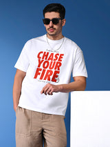 Men's White Casual Drop-Shoulder Half Sleeves Tshirt