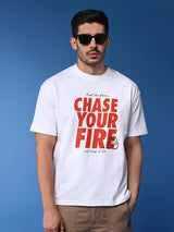 Men's White Casual Drop-Shoulder Half Sleeves Tshirt