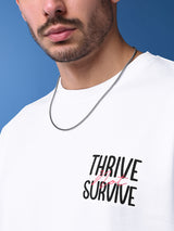 Men's White Casual Drop-Shoulder Half Sleeves Tshirt