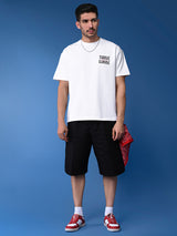 Men's White Casual Drop-Shoulder Half Sleeves Tshirt