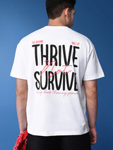 Men's White Casual Drop-Shoulder Half Sleeves Tshirt