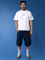 Men's White Casual Drop-Shoulder Half Sleeves Tshirt