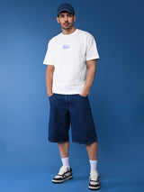Men's White Casual Drop-Shoulder Half Sleeves Tshirt