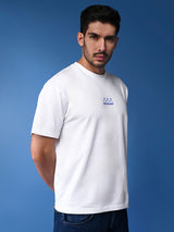 Men's White Casual Drop-Shoulder Half Sleeves Tshirt
