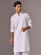 Men's White Casual Full Sleeves Kurta