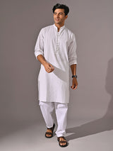 Men's White Casual Full Sleeves Kurta