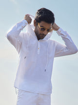 Men's White Casual Full Sleeves Hoodie Shirt