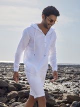 Men's White Casual Full Sleeves Hoodie Shirt