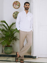 Men's White Casual Full Sleeves Kurta