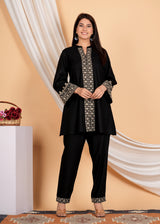 Women's Black Golden Lurex Thread Embroidered Cotton Co-Ord Set