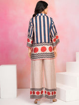 Women's Multi-Color Striped and Polka Dot Printed Muslin Co-Ord Set