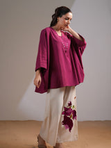Women's Magenta Pink Embellished V-Neck in Cotton Flex Co-Ord Set