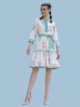 Women's Ivory Floral Printed Cotton Voile Mini Dress
