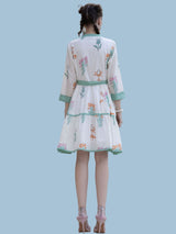 Women's Ivory Floral Printed Cotton Voile Mini Dress