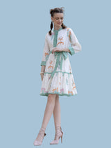 Women's Ivory Floral Printed Cotton Voile Mini Dress