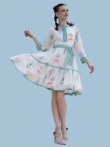 Women's Ivory Floral Printed Cotton Voile Mini Dress