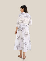 Women's Off-White Ginkgo Leaf Printed Belted Midi Dress in Viscose