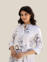 Women's Off-White Ginkgo Leaf Printed Belted Midi Dress in Viscose