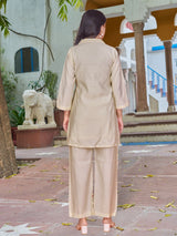 Women's Off-White Embroidered Roman Silk Co-ord Set